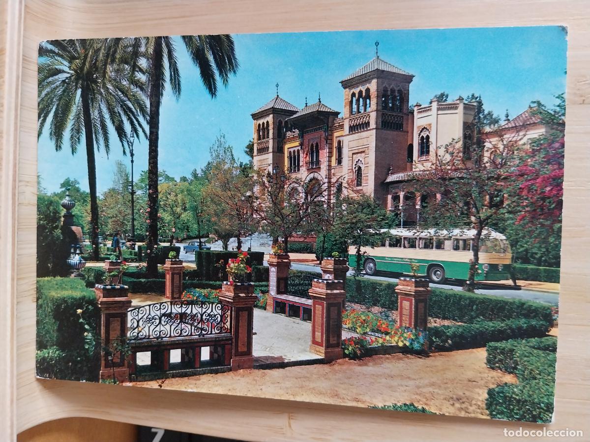 Postales: PLAZA AMERICA PALACIO MUDEJAR SEVILLA ED GARRABELLA 4 CIRCULADA A&Ntilde;OS 60 ANIMADA AUTOS CLASICOS