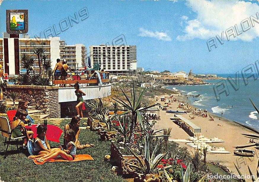 Postais: Playa Fuente de la salud en Torremolinos (M&aacute;laga) , a&ntilde;os 60 o 70, circulada con sello