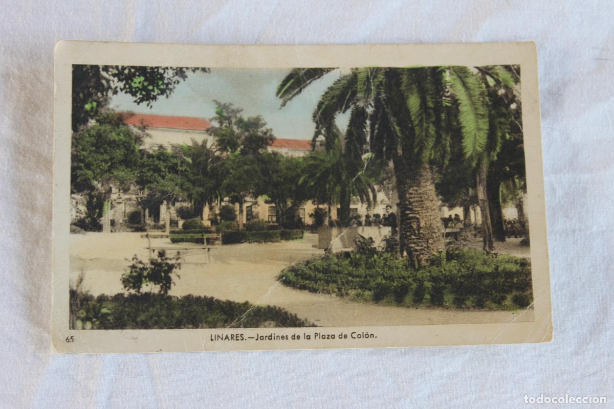 Postales: LINARES JARDINES DE LA PLAZA DE COLON 1956