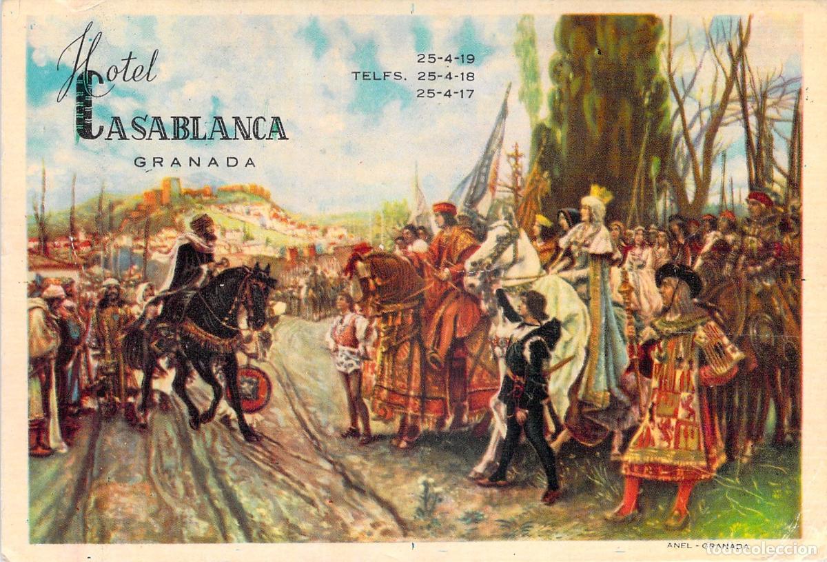 Postales: Postal Publicitaria Hotel Casablanca Granada Mapa y Escena Hist&oacute;rica