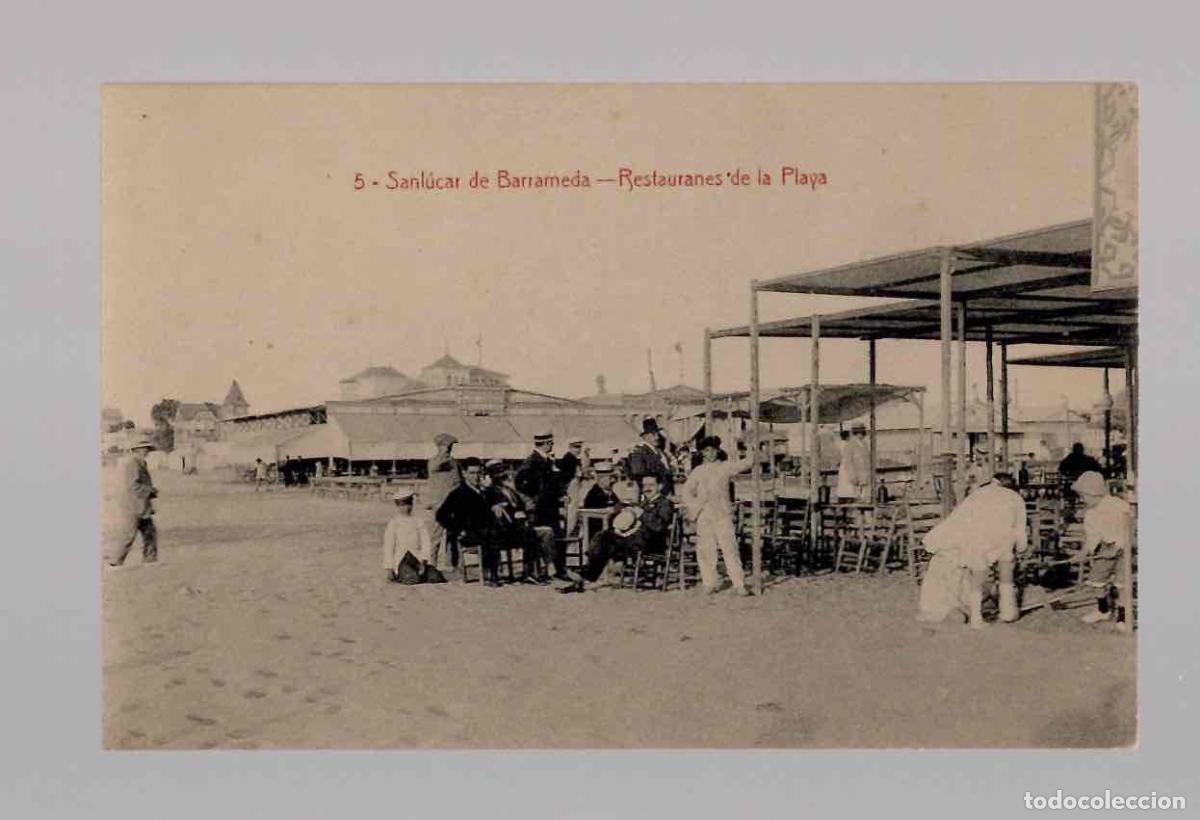 Postales: TARJETA POSTAL 5 SANLUCAR DE BARRAMEDA RESTAURANTES DE LA PLAYA. EDICION LA X 4