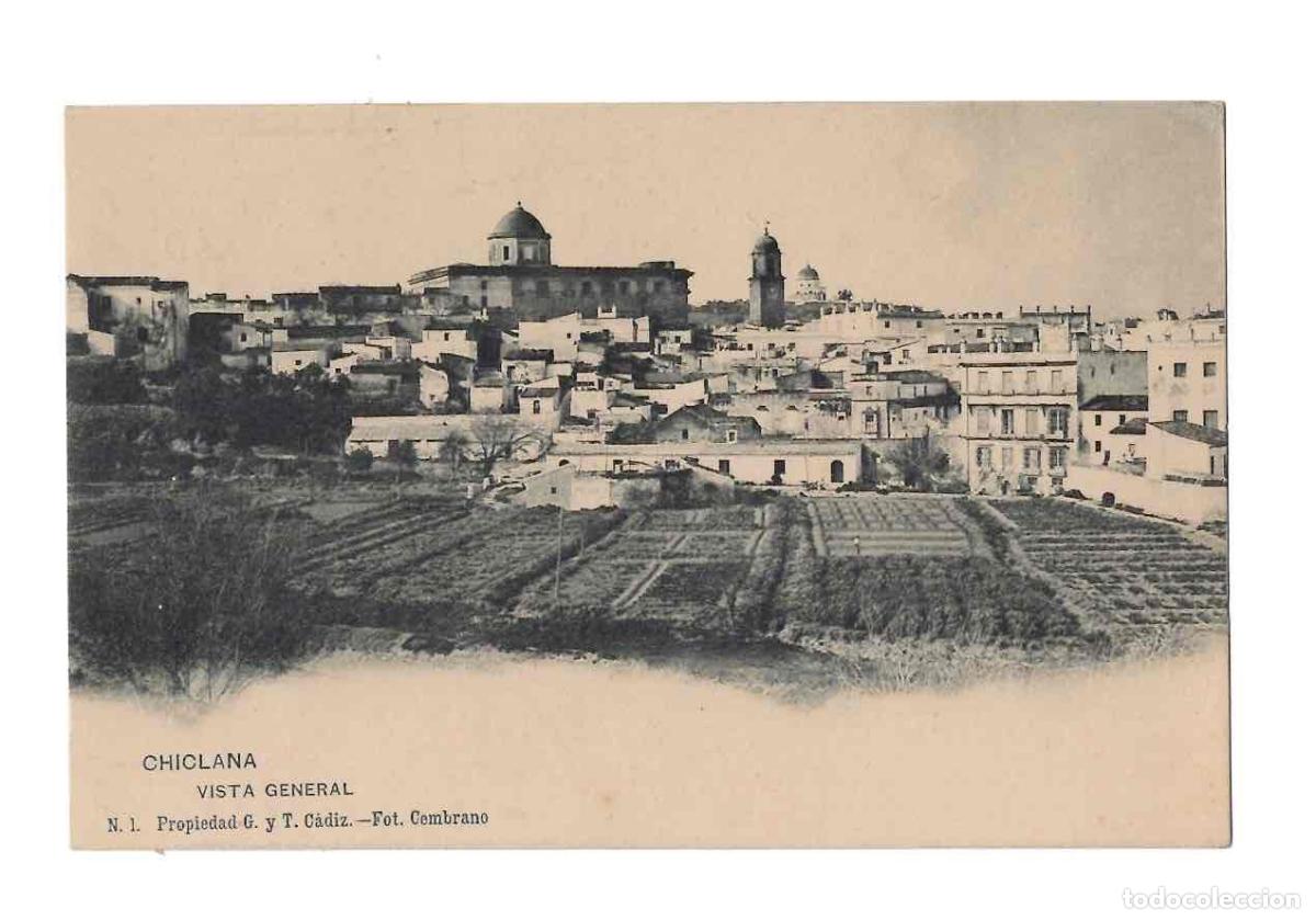 Postales: TARJETA POSTAL CHICLANA VISTA GENERAL. N&ordm; 1 PROPIEDAD G. Y T. CADIZ. FOT. CEMBRANO