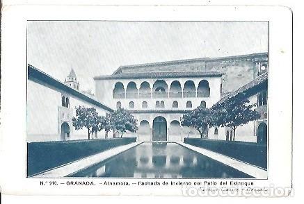Postales: ANTIGUA POSTAL N&ordm; 210 GRANADA ALHAMBRA FACHADA DE INVIERNO DEL PATIO DEL ESTANQUE ENRIQUE LINARES
