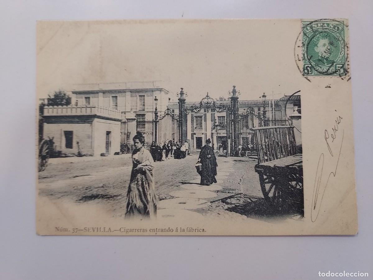 Postales: POSTAL SEVILLA CIGARRERAS ENTRANDO A LA FABRICA. REPRODUCCION MODERNA COMISARIA CIUDAD 1992