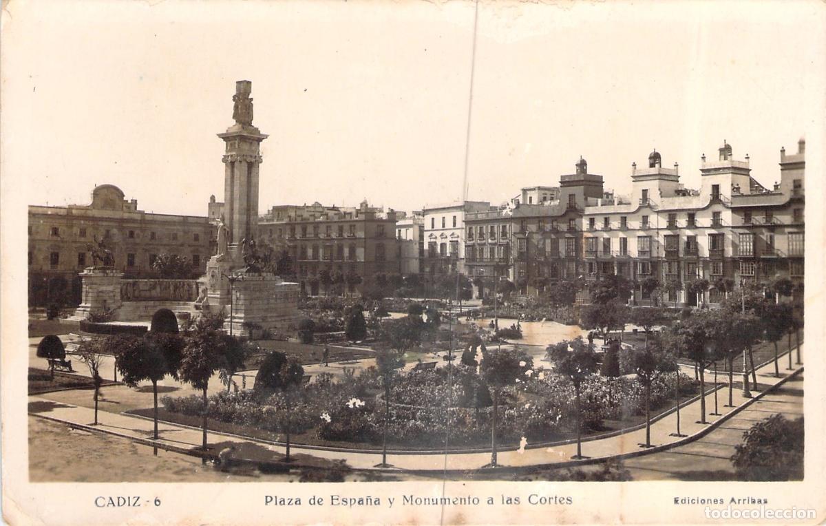 Postales: Postal de C&aacute;diz: Plaza de Espa&ntilde;a y Monumento a las Cortes
