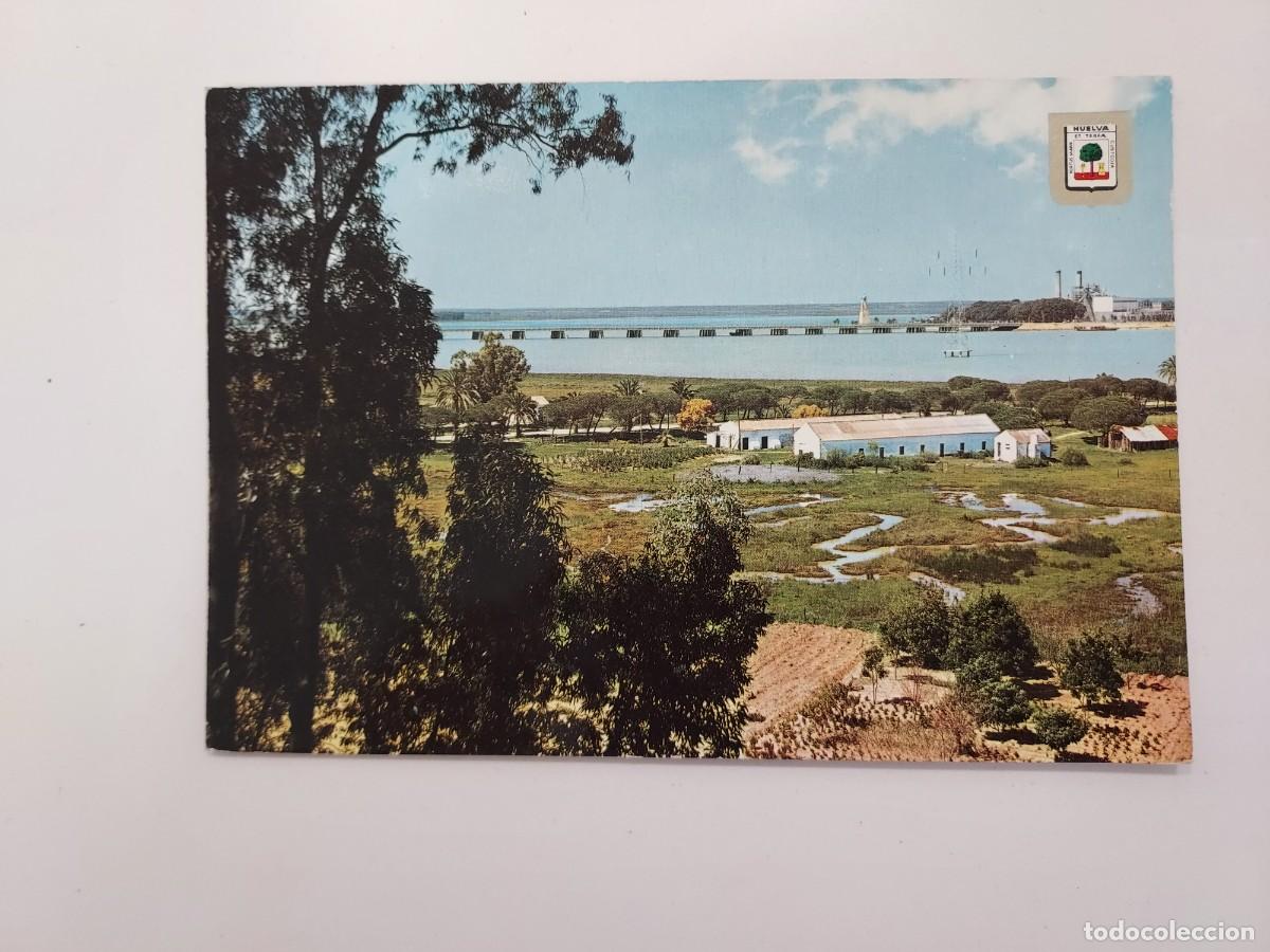 Postales: POSTAL HUELVA PUENTE SOBRE EL RIO TINTO VISTO DESDE EL MONASTERIO DE LA RABIDA. 1969. CIRCULADA