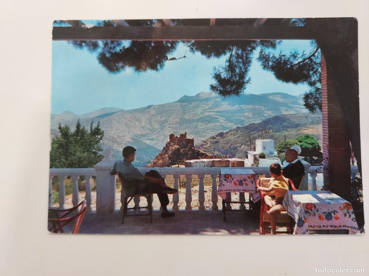 Postales: POSTAL LANJARON VISTA DEL CASTILLO DESDE EL HOTEL ANDALUCIA. 1963. CIRCULADA. GRANADA