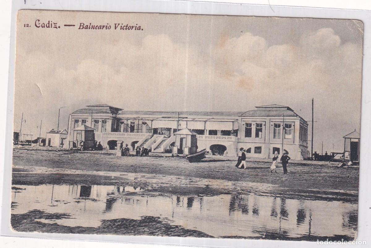 Postales: 12 C&aacute;diz Balneario Victoria . Programa fiestas veraniegas de 1908 en el reverso. Escrita