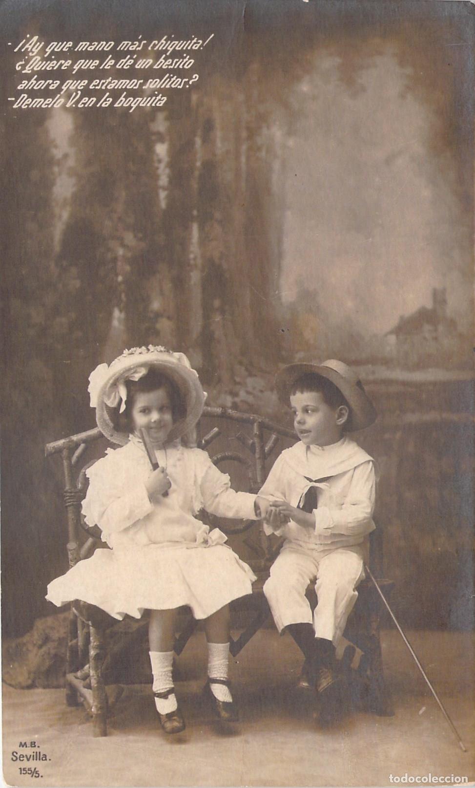 Postales: Postal Antigua de Ni&ntilde;os en un Banco, Sevilla