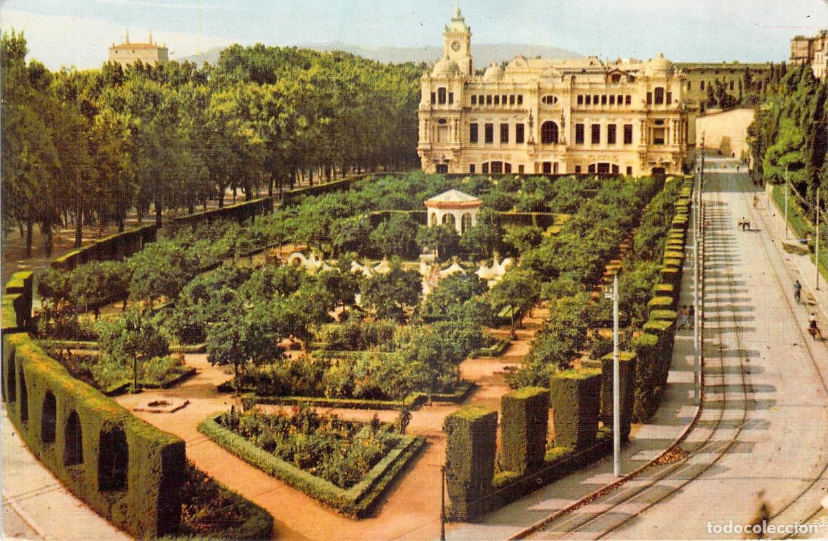 Postales: Postal del Ayuntamiento y Jardines de M&aacute;laga