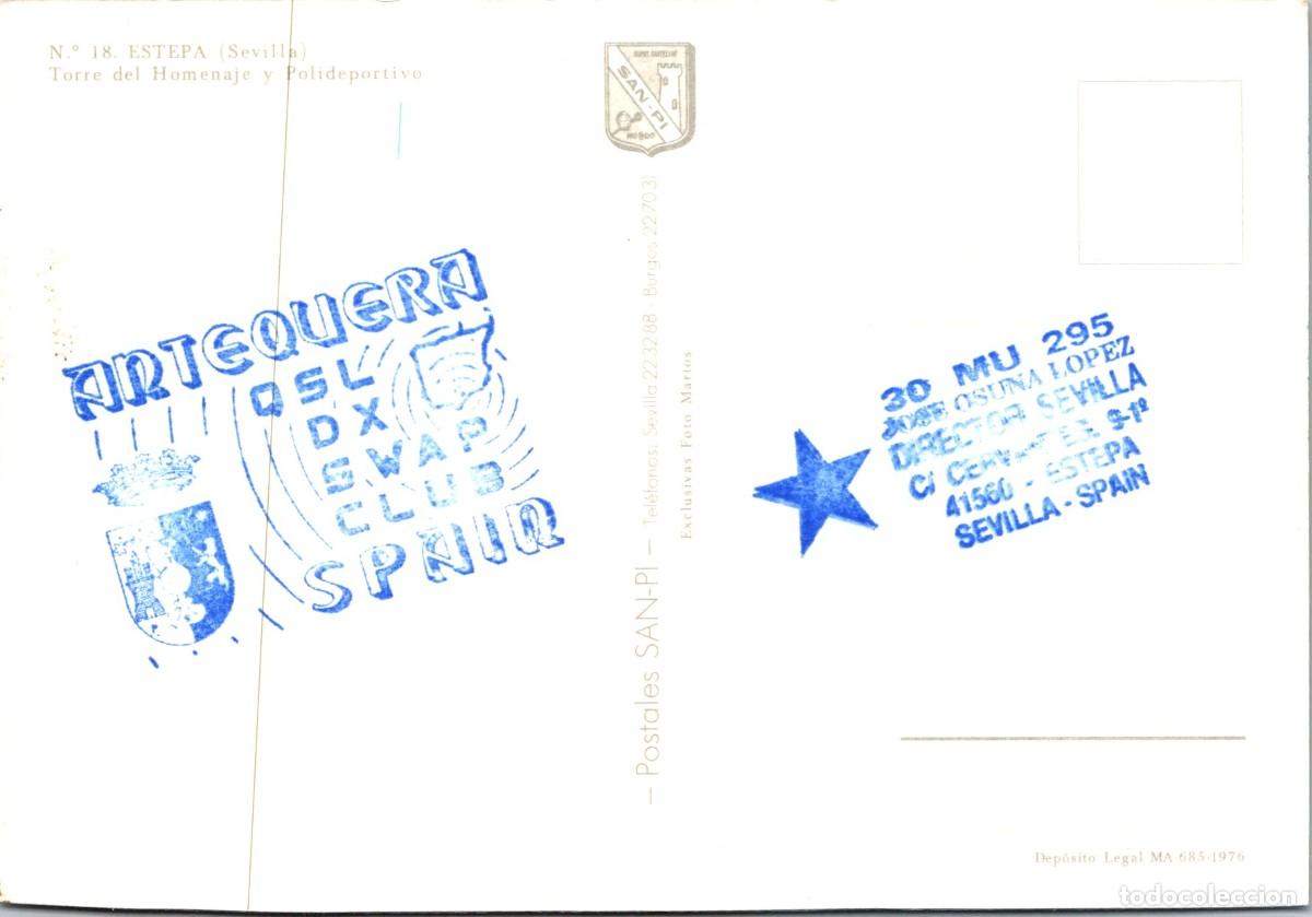 Postales: Estepa (Sevilla)-Torre del Homenaje y Polideportivo-San Pi 18- 151x104mm-Rev. Sellos Radioaficionado