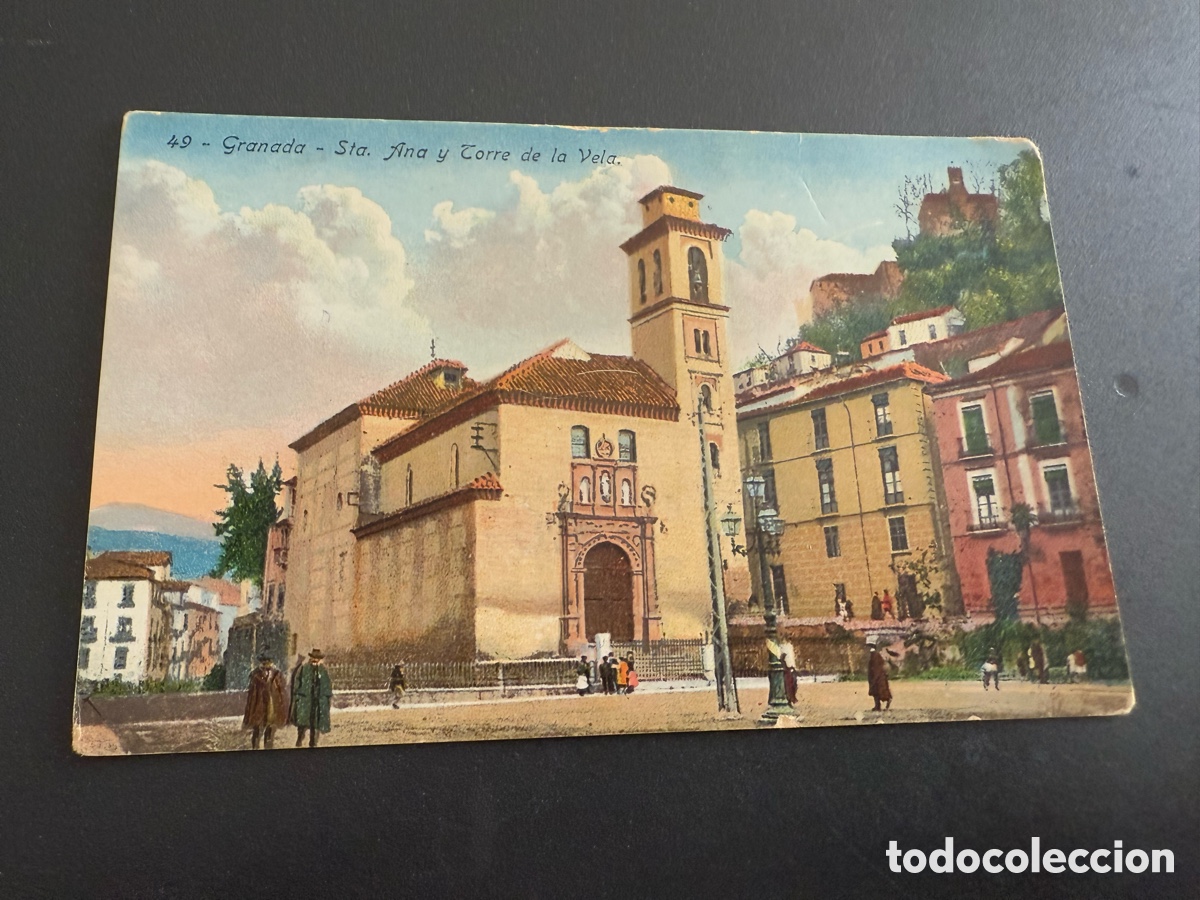 Postales: Postal. GRANADA. Santa Ana y Torre de la Vela. Coloreada. Publicidad AGUA DE PARIS