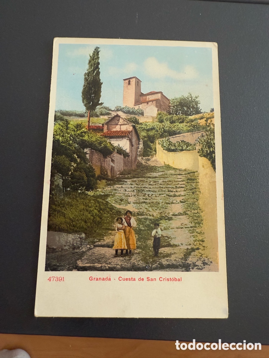 Postales: Postal GRANADA. CUESTA DE SAN CRIST&Oacute;BAL. Coloreada