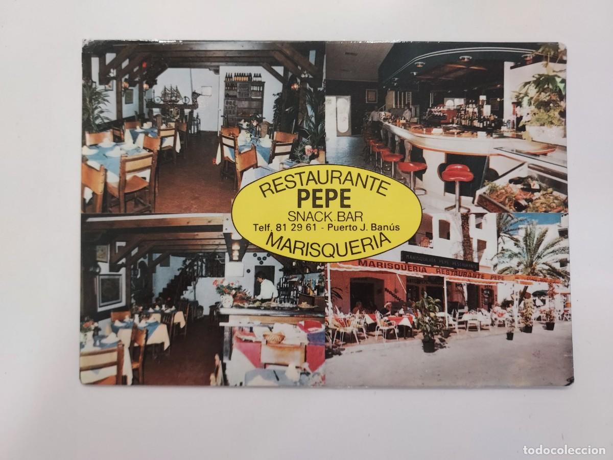 Postales: POSTAL MARBELLA RESTAURANTE MARISQUERIA PEPE MUELLE PUERTO BANUS. 1986. ESCRITA. MALAGA