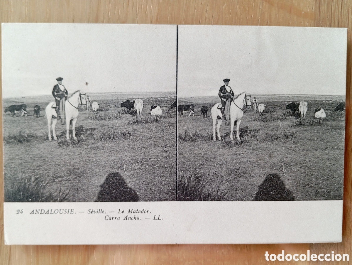 Postkarten: POSTAL SEVILLA ESTEREOSCOPIA LE MATADOR CARA ANCHA CARRA ANCHA LL L.L. TORERO TOROS