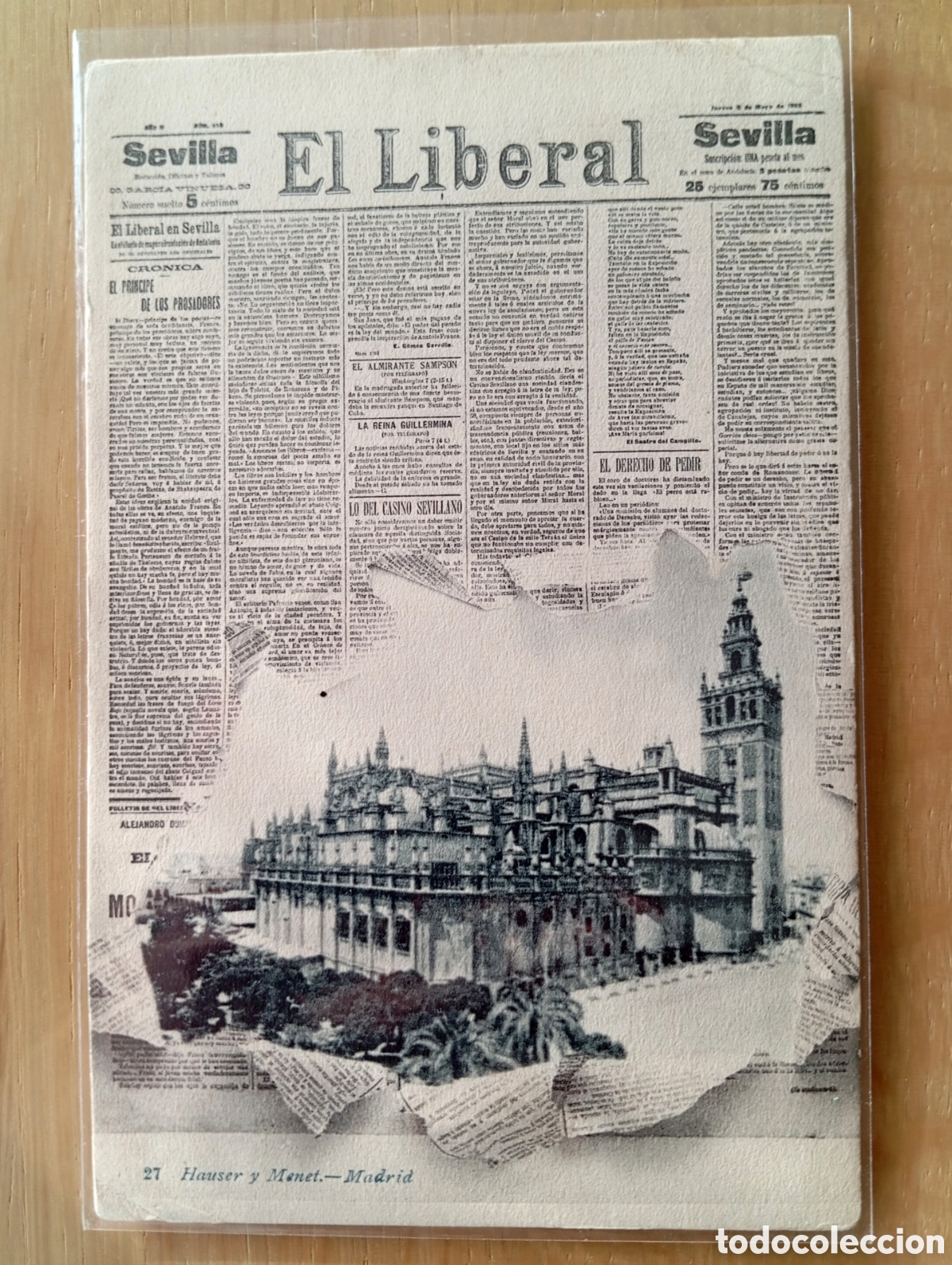 Postales: POSTAL EL LIBERAL PERI&Oacute;DICO PRENSA HAUSER Y MENET 27 SEVILLA GIRALDA CATEDRAL SIN CIRCULAR