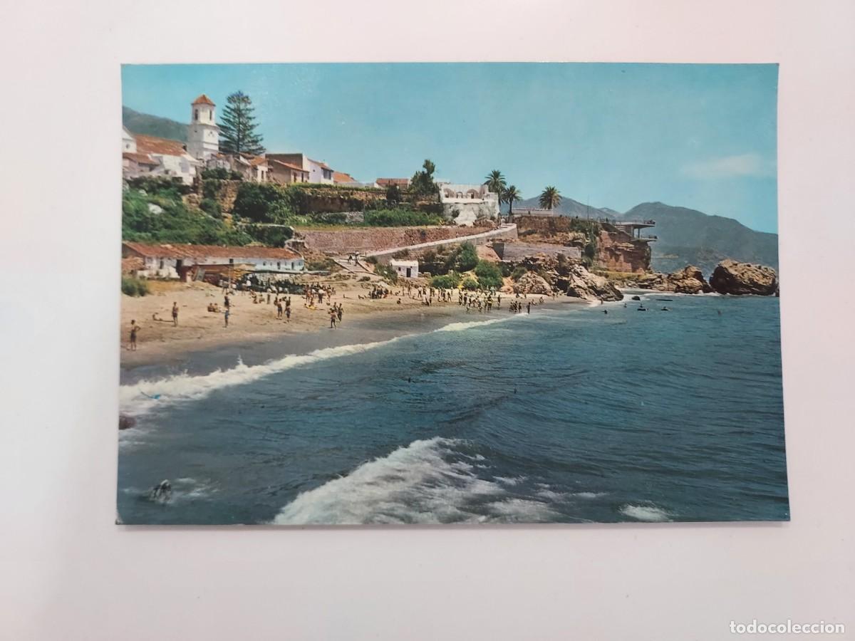 Postales: POSTAL NERJA PLAYA EL SALON Y BALCON DE EUROPA. 1978 CIRCULADA. MALAGA