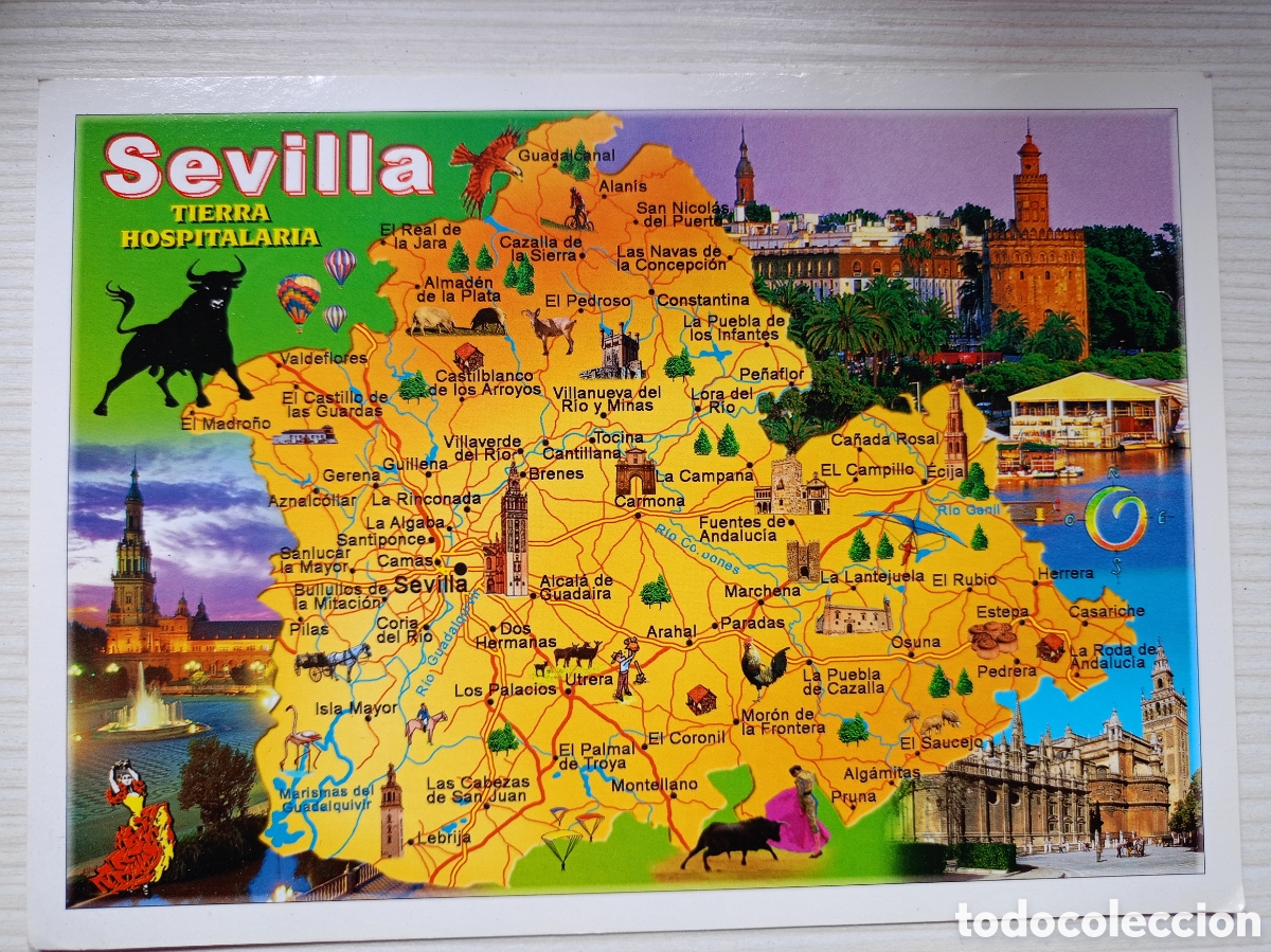 Postales: Postal Sevilla tierra hospitalaria mapa