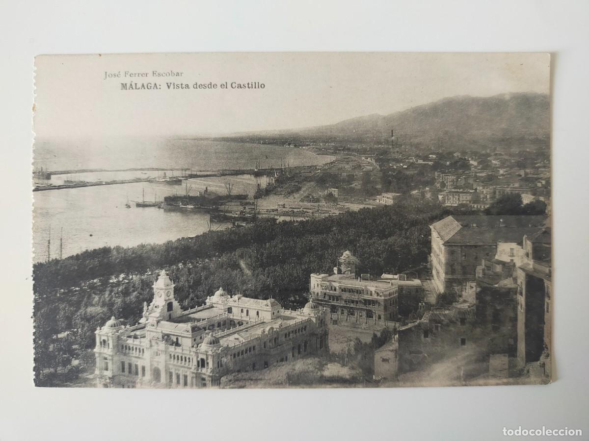 Postales: Tarjeta Postal MALAGA: Vista desde el Castillo (Jos&eacute; Ferrer Escobar) Fototipia Hauser y Meney - S/C