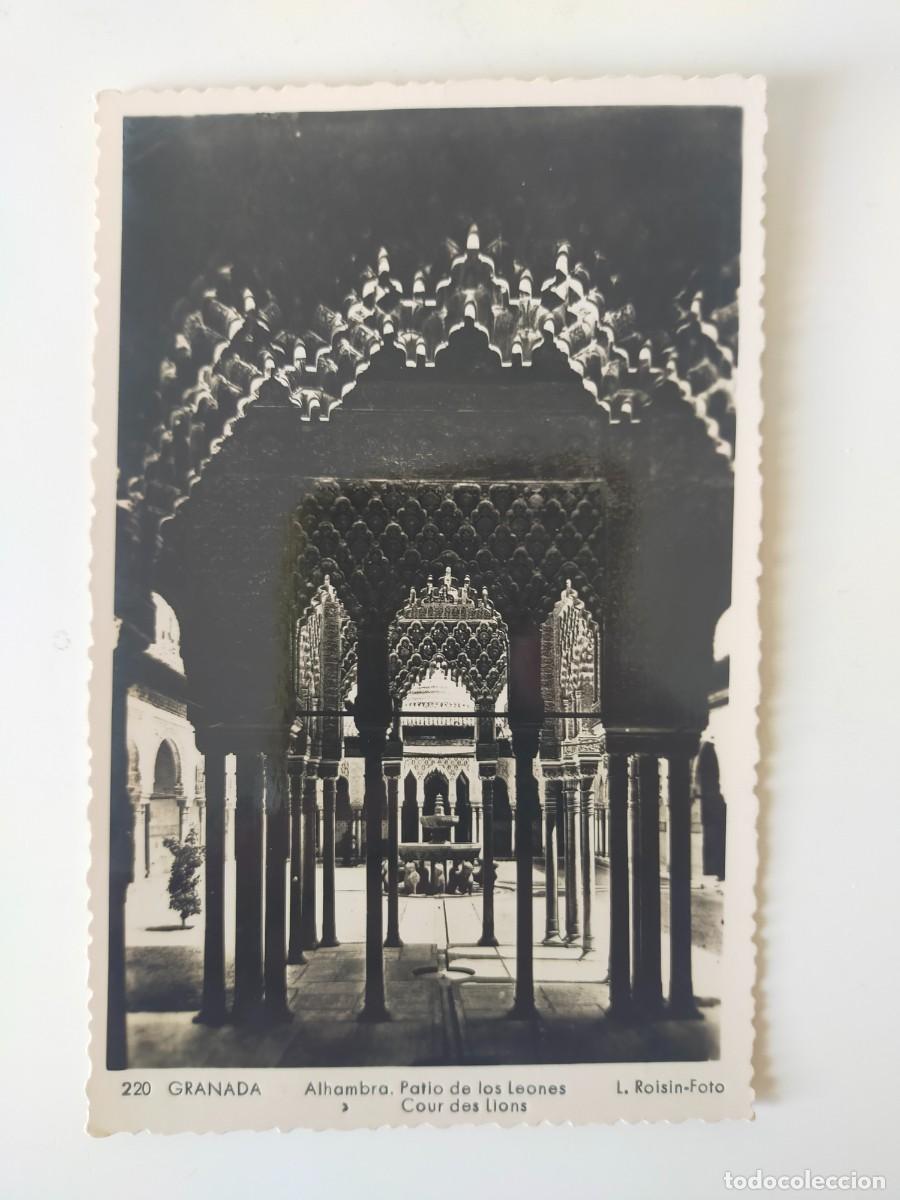 Postales: Tarjeta Postal GRANADA: Alhambra, Patio de los Leones - Fot L. Roisin - Cicrulada y Escrita.