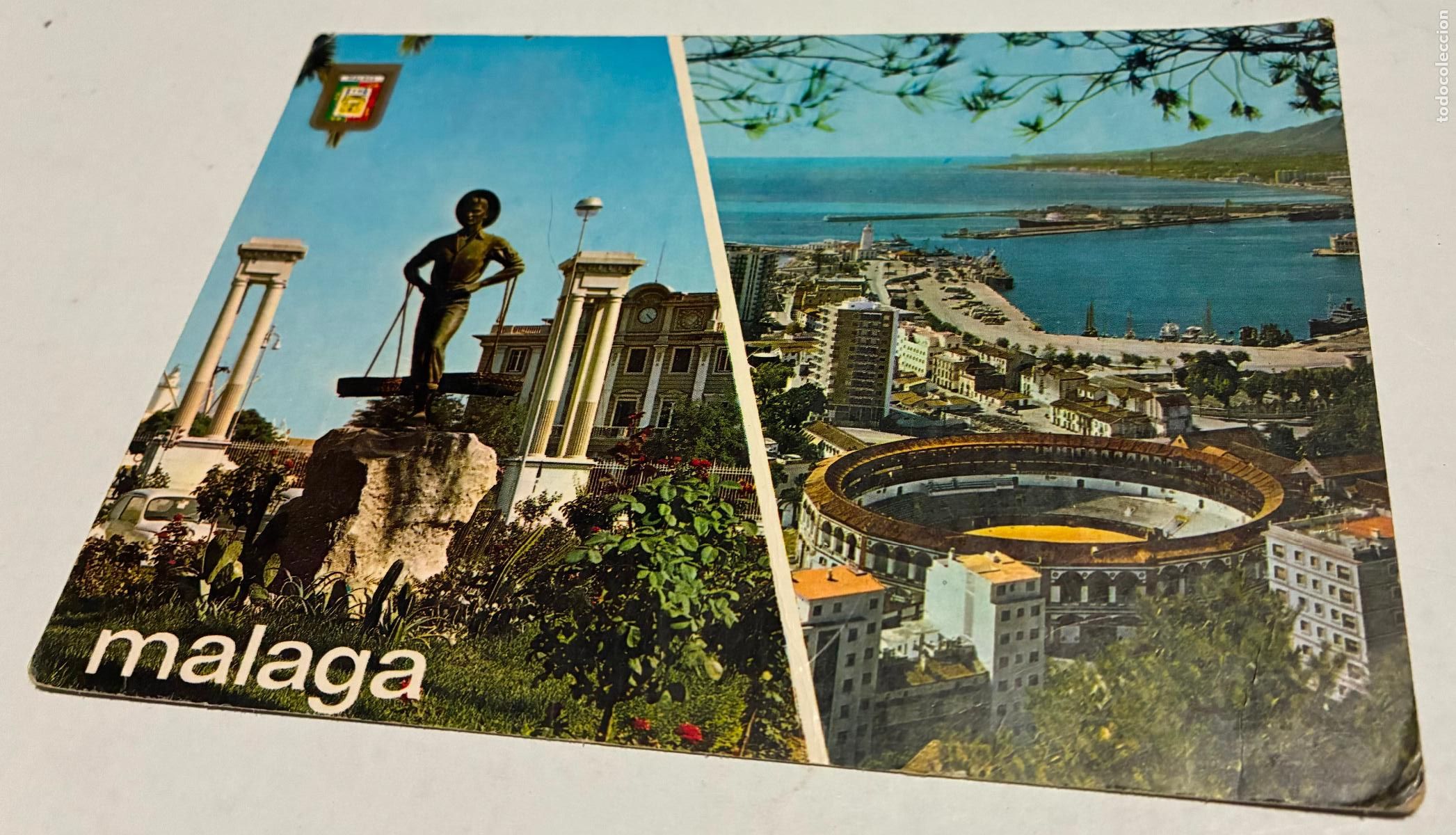 Postales: POSTAL MALAGA, Costa del Sol, El Cenachero Escultor Jaime F. Pimentel, Vista desde Gibralfaro