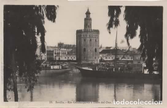 Postales: SEVILLA TORRE DEL ORO SIN ESCRIBIR RESTOS EN ESQUINAS DE PEGAMENTO