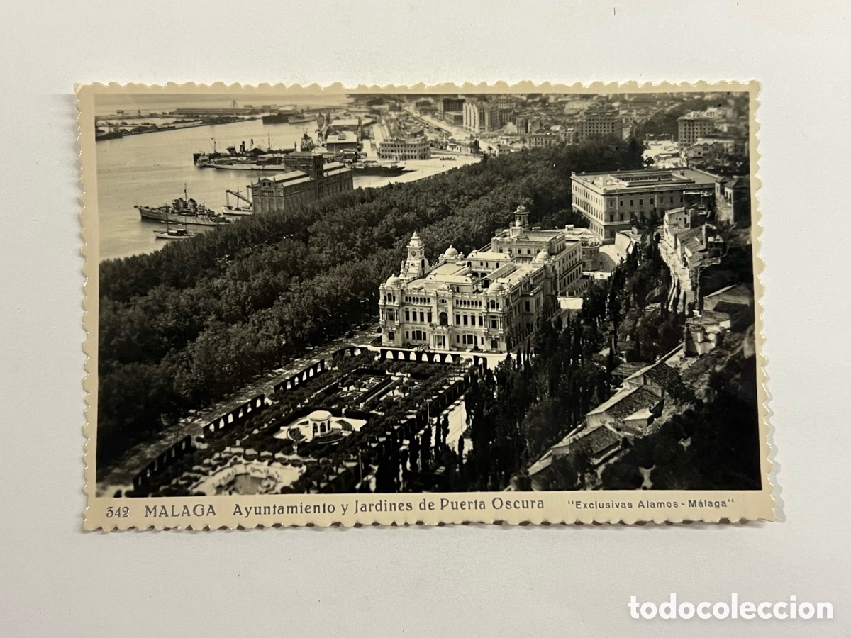 Postales: MALAGA, Postal No.342, Ayuntamiento y Jardines de Puerta Oscura. Exclusivas Alamos - M&aacute;laga