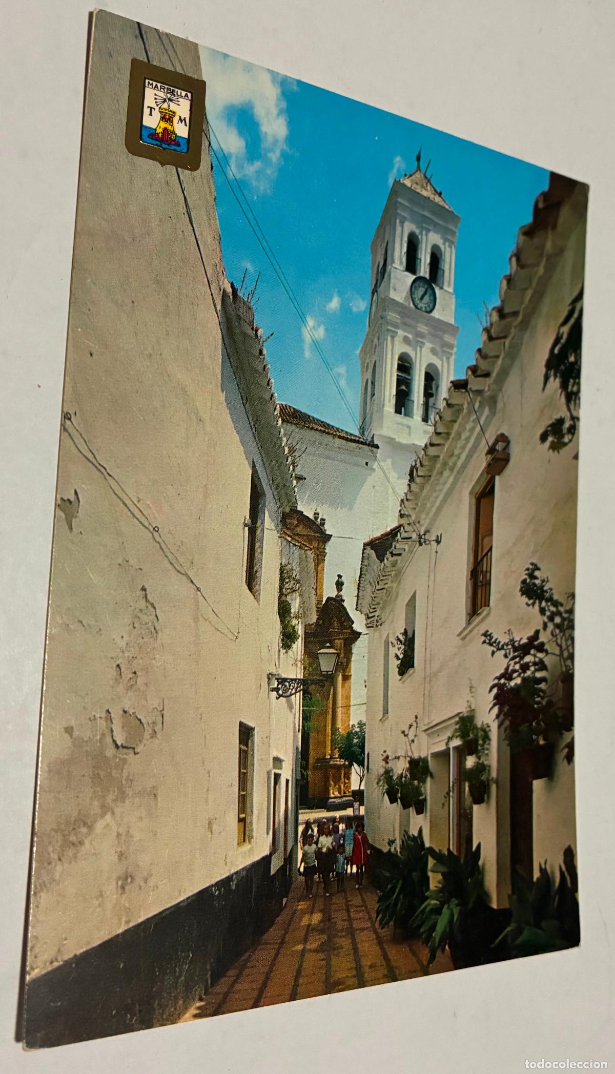 Postales: POSTAL MARBELLA COSTA DEL SOL CALLE TIPICA Y TORRE PARROQUIAL