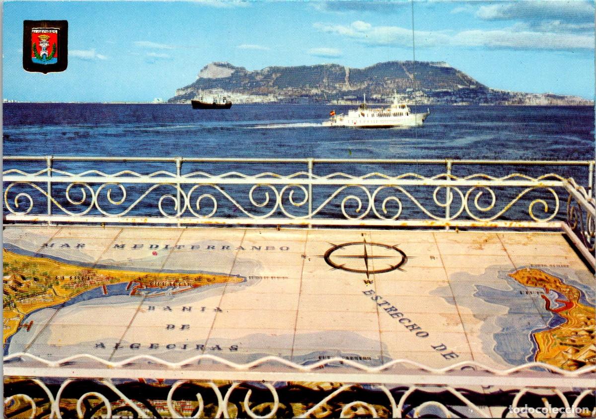 Postales: Algeciras (C&aacute;diz) - Vista del Pe&ntilde;&oacute;n desde la Balustrada (ERROR: Balaustrada) del rompeolas -Azulejos