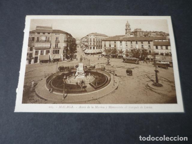 Postcards: MALAGA ACERA DE LA MARINA Y MONUMENTO AL MARQUES DE LARIOS