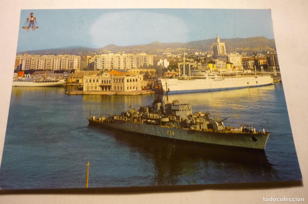 Postales: postal malaga puerto barco de guerra