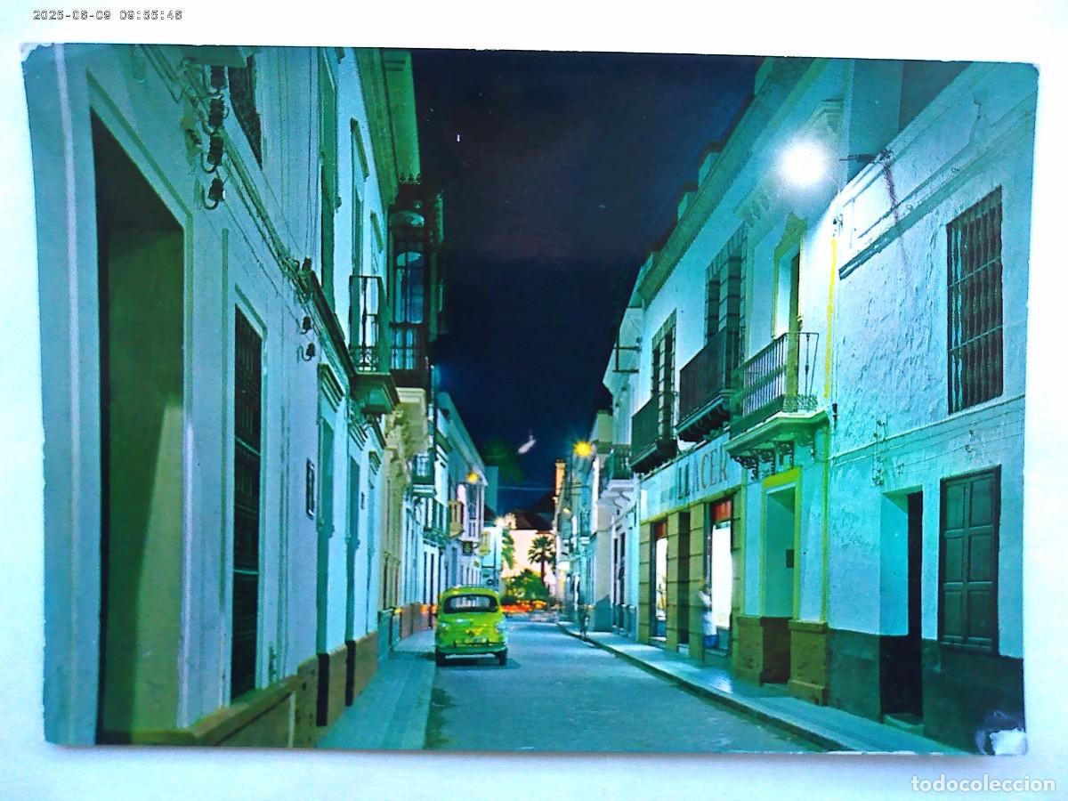 Postales: POSTAL DE DOS HERMANAS ( SEVILLA ): CALLE SANTA MARIA MAGADALENA , NOCTURNO . A&Ntilde;OS 60, SEAT 600