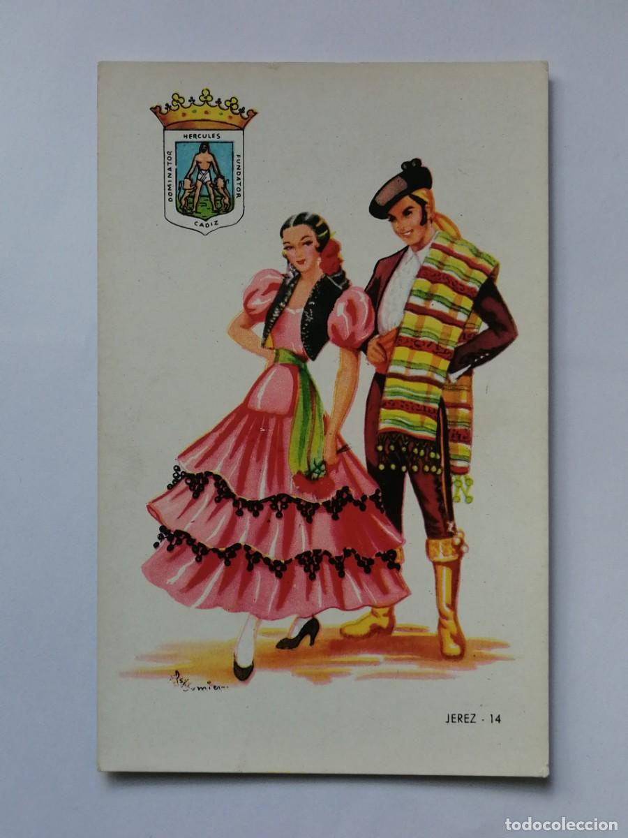 Postales: POSTAL 18660 ESCRITA-F.MOLINA 14 JEREZ CADIZ TRAJES TIPICOS FOLKLORE ESCUDO