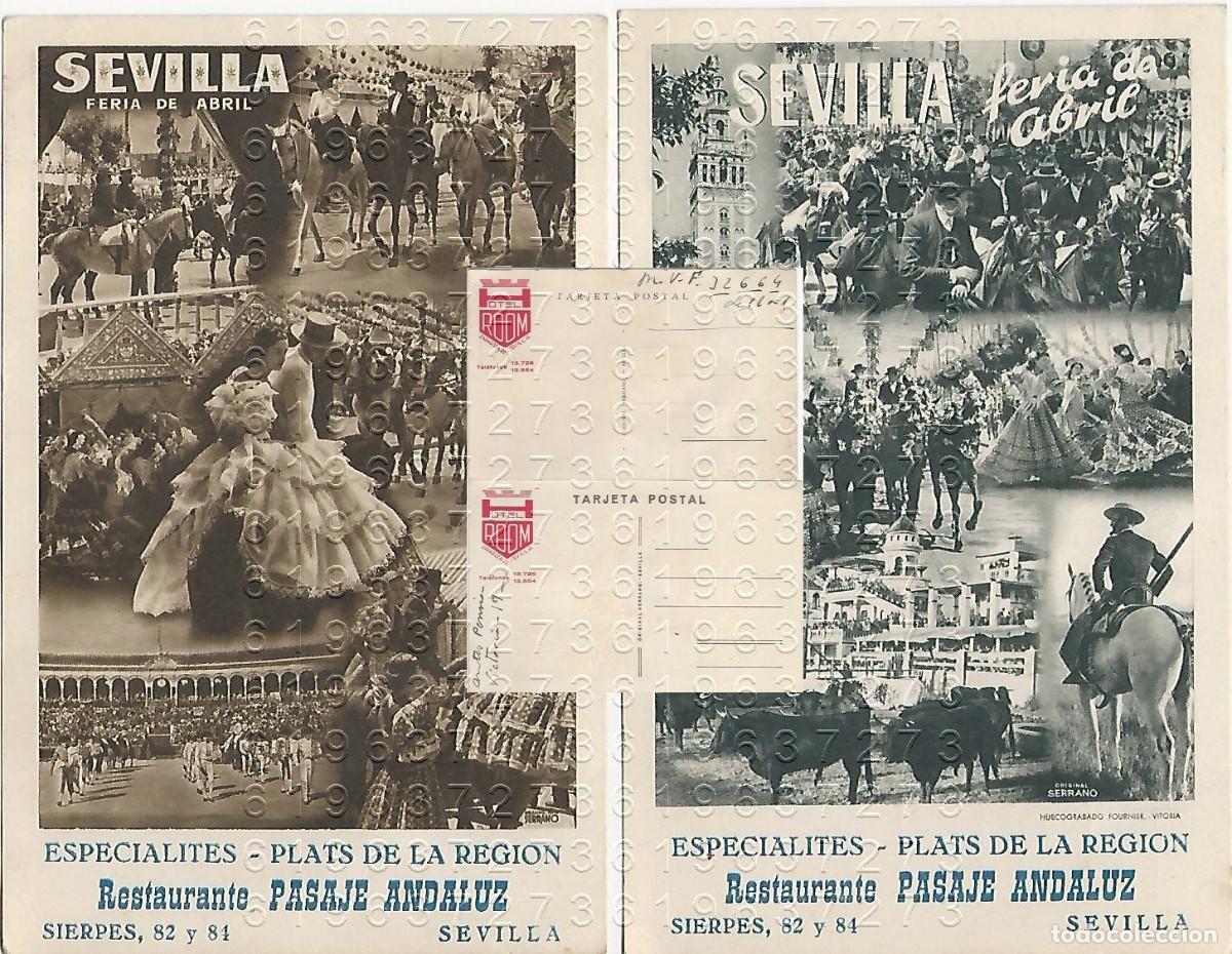 Postales: SEVILLA FERIA DOS POSTALES ANTIGUAS RESTAURANTE PASAJE ANDALUZ HOTEL ROOM M19