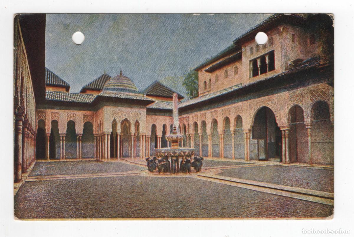 Postales: GRANADA ALHAMBRA PATIO DE LOS LEONES PUBLICITARIA GALLETAS VI&Ntilde;AS BARCELONA 1913
