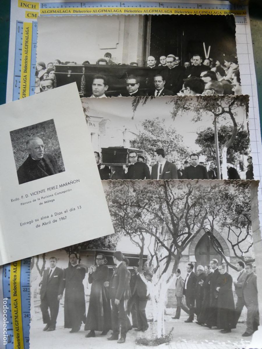 Postales: 3 FOTOS FOTOGRAF&Iacute;AS + ESQUELA EL BURGO M&Aacute;LAGA A&Ntilde;O 1967. ENTIERRO SEPELIO REVERENDO OBISPO. 2439.