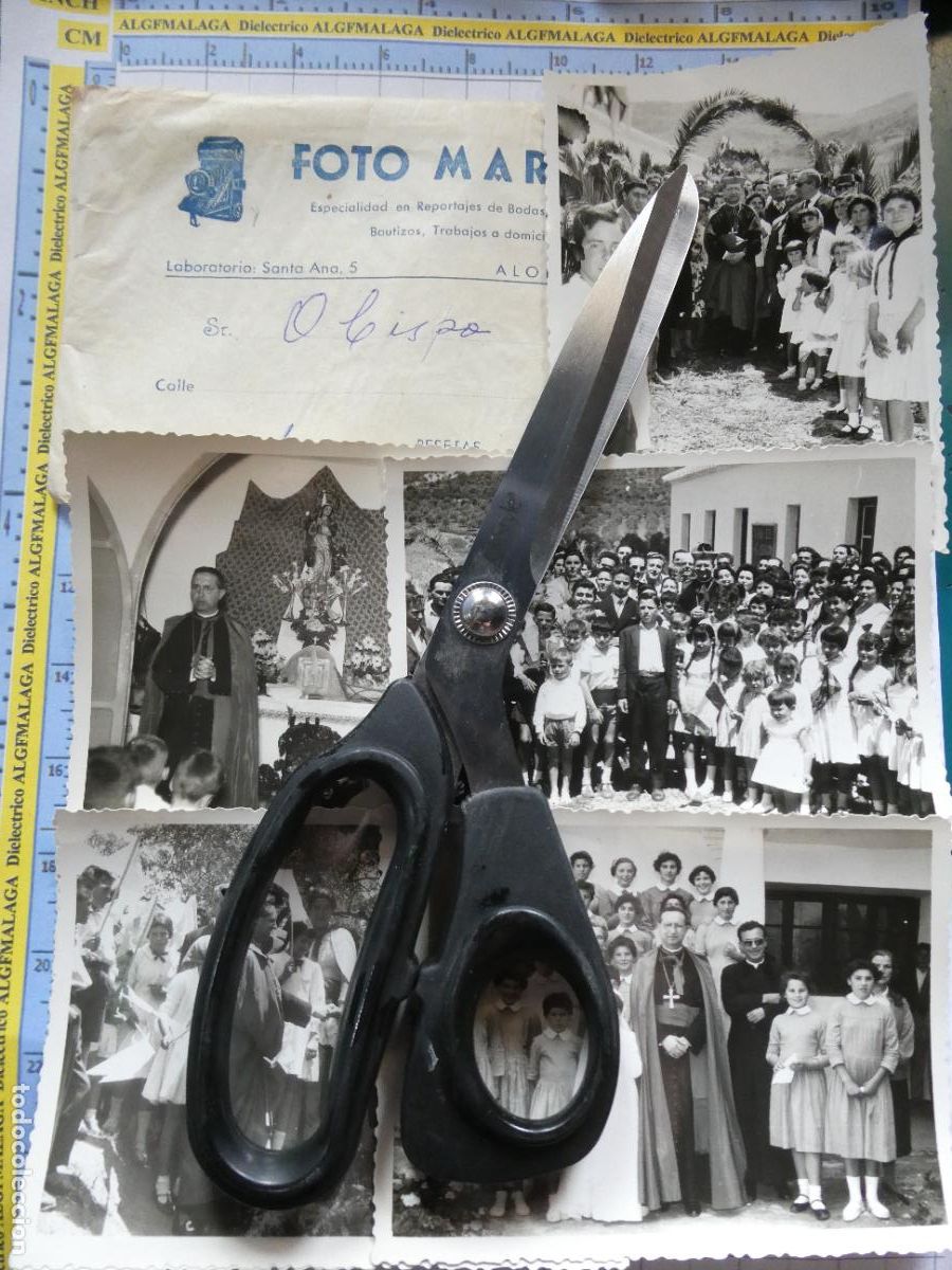 Postales: 5 FOTOS FOTOGRAF&Iacute;AS + SOBRE FOTO MART&Iacute;N &Aacute;LORA M&Aacute;LAGA. 17 JUNIO 1959 ACTOS RELIGIOSOS OBISPO. 2758