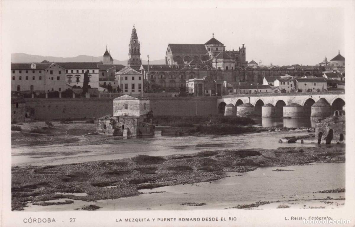Postales: TARJETA POSTAL N&ordm;27 CORDOBA LA MEZQUITA Y PUENTE ROMANO DESDE EL RIO FOT. L. ROISIN FOTOGRAFO