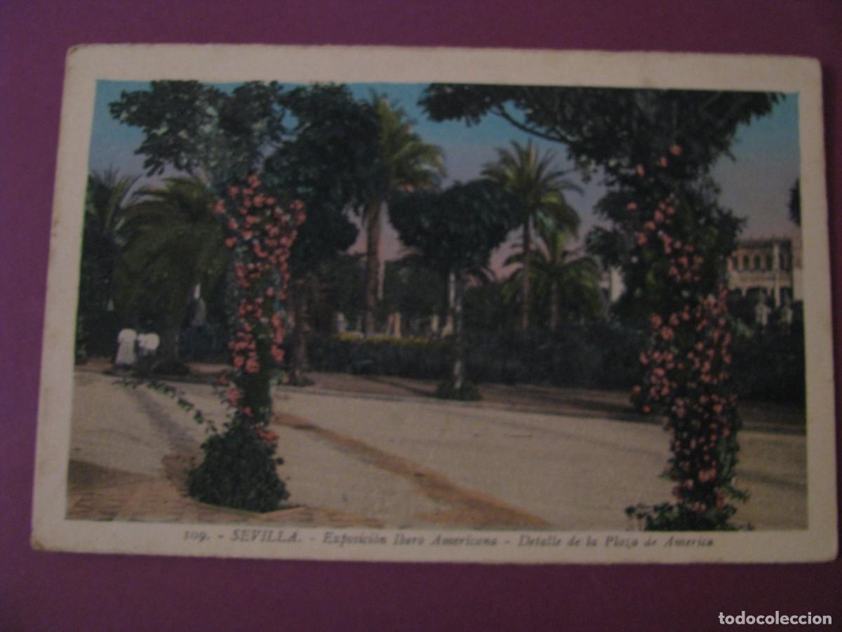 Postales: POSTAL DE SEVILLA. EXPOSICION IBERO AMERICANA. L. ROISIN. DETALLE DE LA PLAZA DE AMERICA.