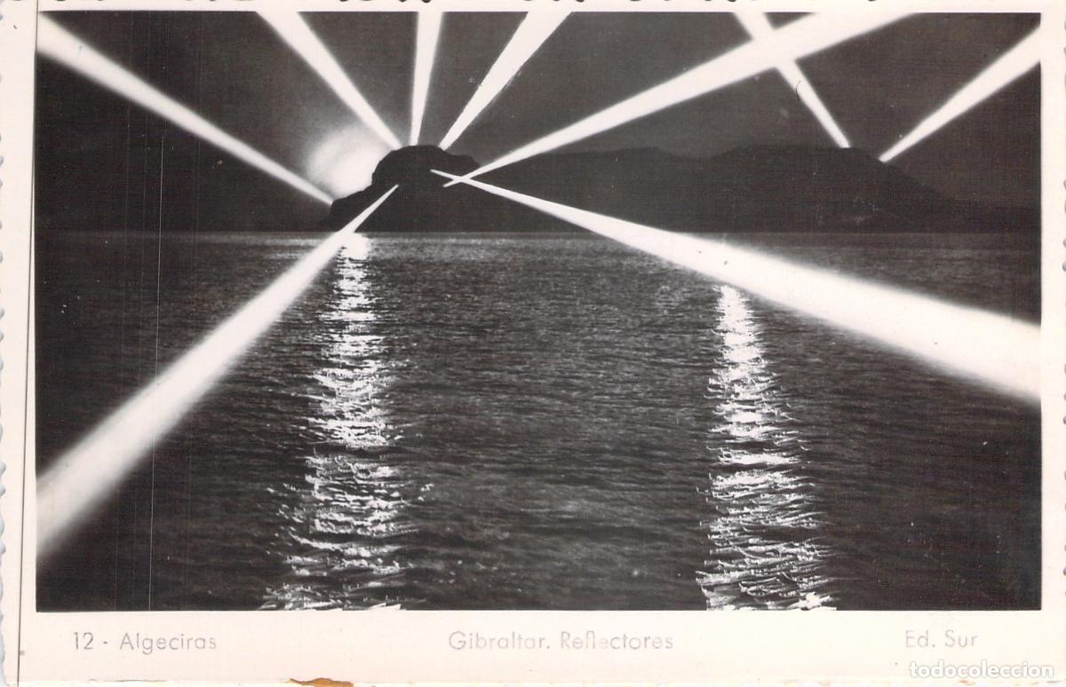 Postales: Postal de Gibraltar y Algeciras con Reflectores Nocturnos