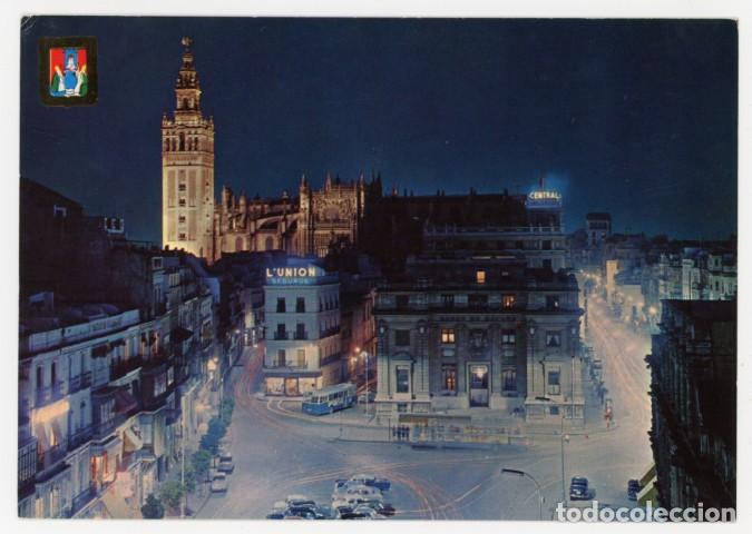 Postales: em04480 sevilla plaza de la falange y giralda vista nocturna 1962 fisa n&ordm;59 sc