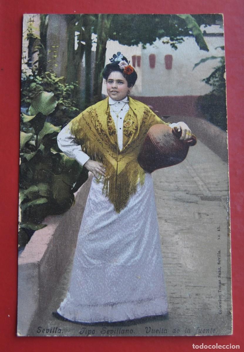 Postales: TARGETA POSTAL CIRCULADA . 2DEZ1916 . SEVILLA. TIPO SEVILLANO . VUELTA DE LA FUENTE . N&ordm;. 45