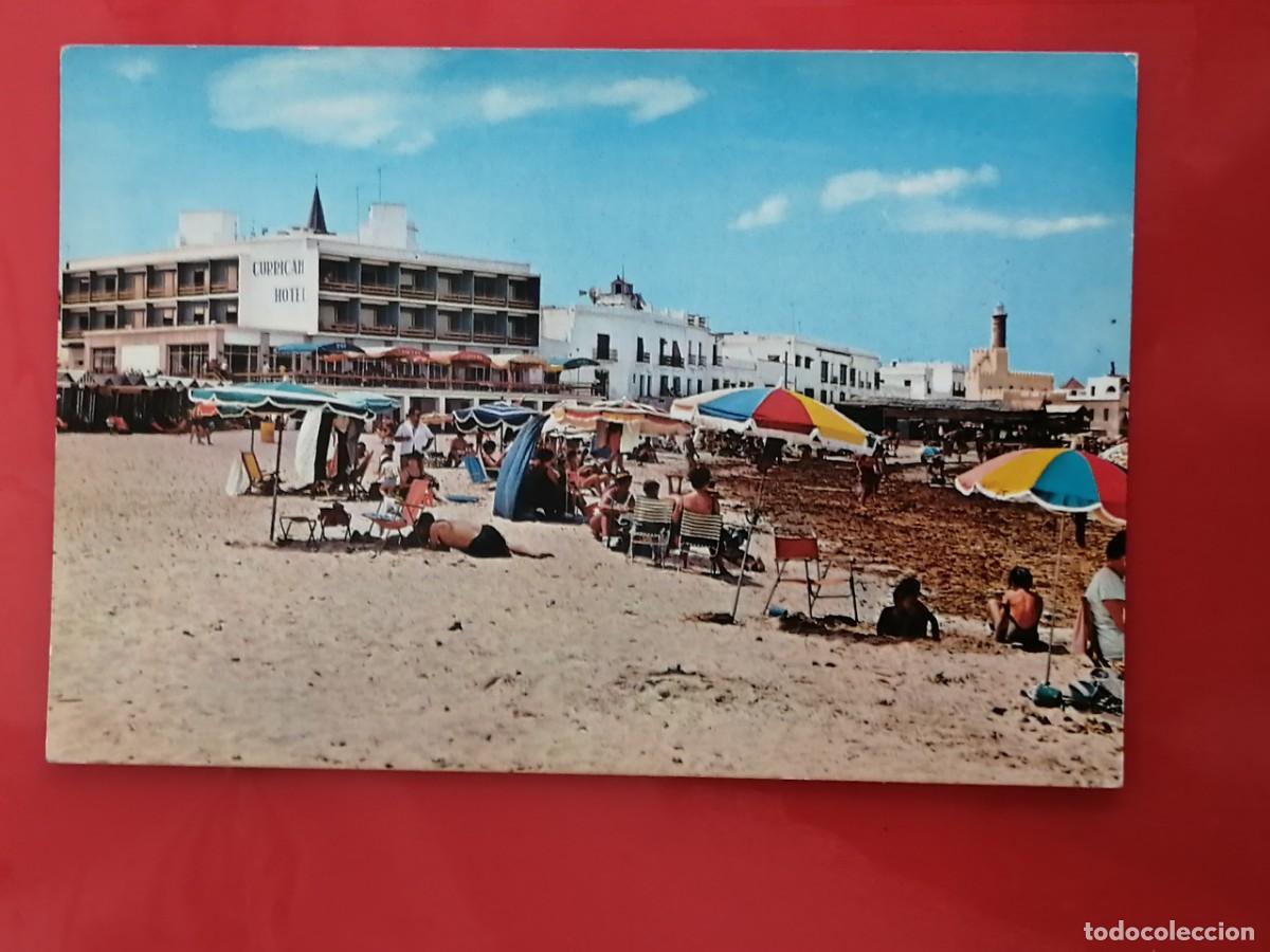 Postales: POSTAL 18666 MAT.1972-FERREIRA 7658 CHIPIONA CADIZ HOTEL CURRICAN Y PLAYA MUELLE BA&Ntilde;ISTAS