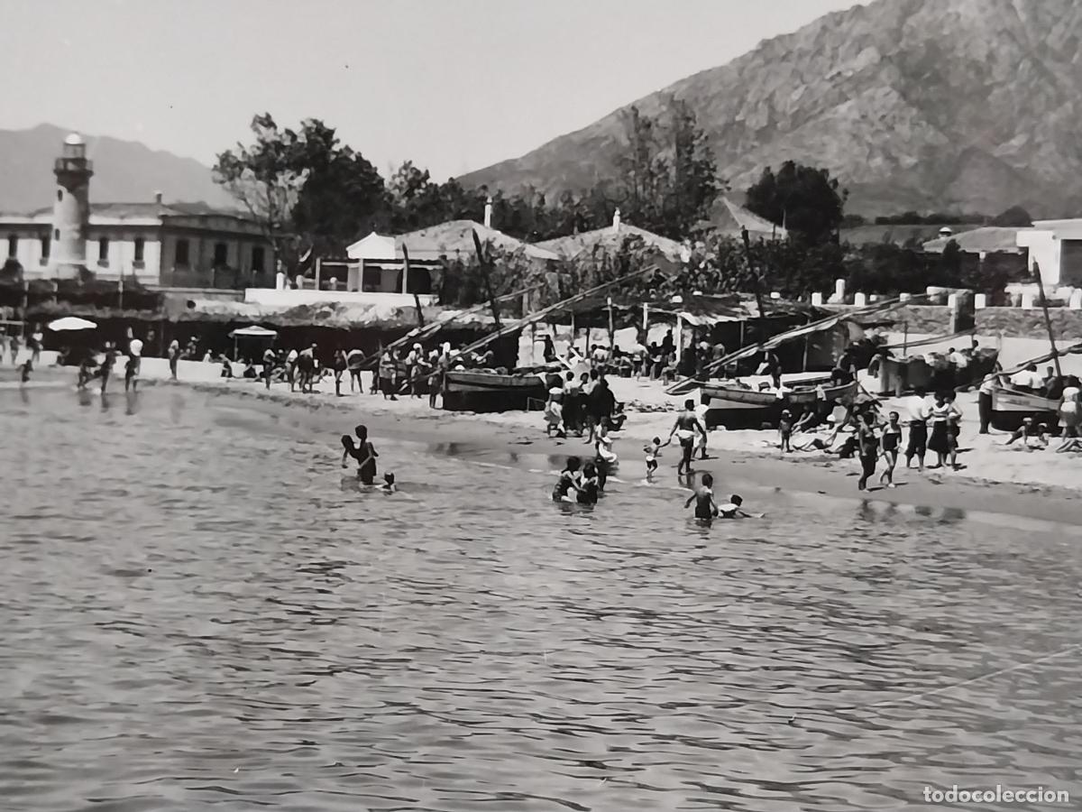 Postales: MARBELLA PLAYA FARO ED FOTO DIEGO CORTES 438 A&Ntilde;O 1958 SC BARCAS ANIMADA