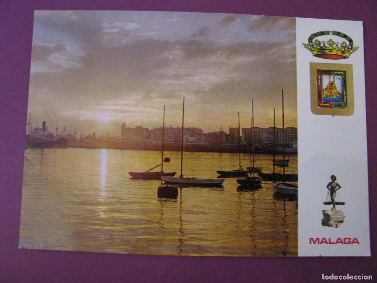 Postales: POSTAL DE MALAGA. ATARDECER EN EL PUERTO. ESCUDO DE ORO, DE LUXE. ESCRITA 1969