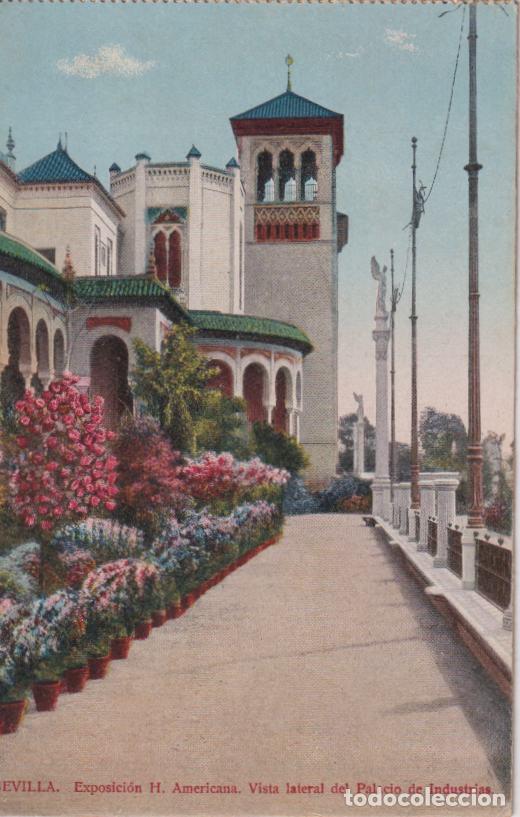 Postales: SEVILLA, EXPOSICI&Oacute;N IBERO-AMERICANA, VISTA LATERAL DEL PALACIO DE INDUSTRIA - TOMAS SANZ N&ordm;9 - S/C