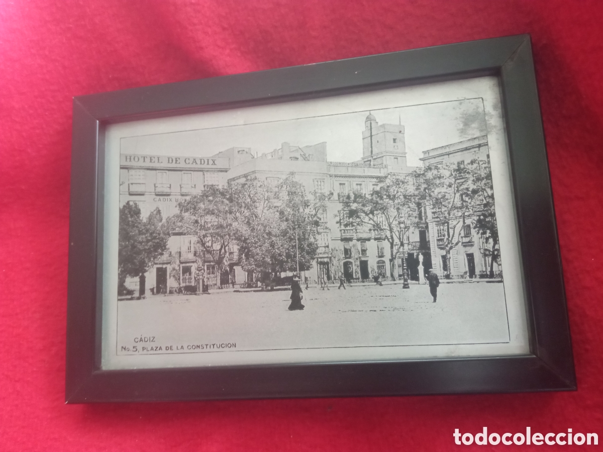 Postales: C&aacute;diz, Plaza de la Constituci&oacute;n, antigua postal en aluminio enmarcada, mide 15,6x10,6cm