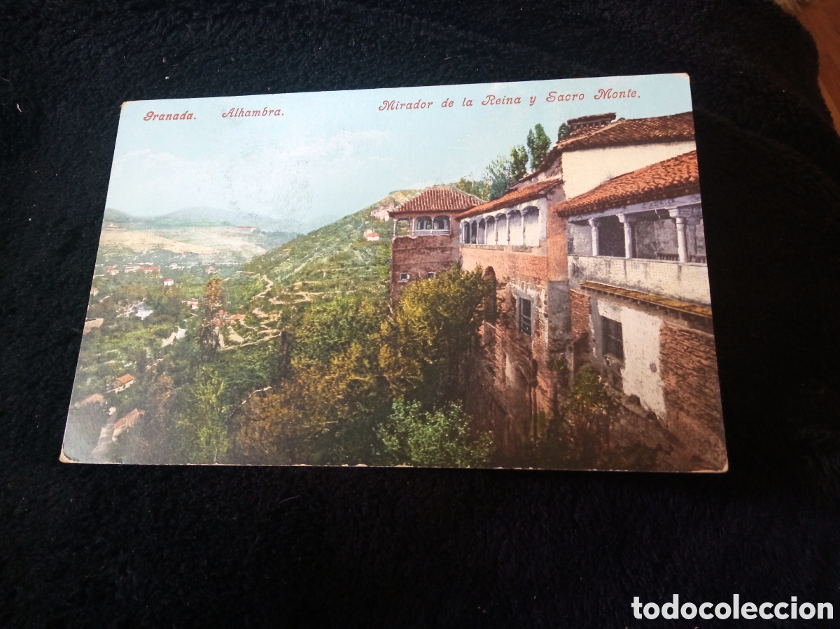 Postales: Antigua postal fotogr&aacute;fica Granada, Mirador de la Reina y el Sacromonte, sellada y matasellada