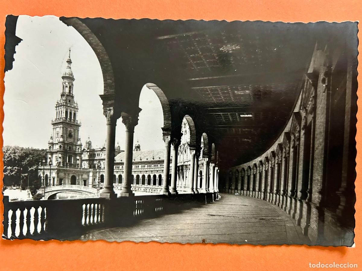 Postales: POSTAL 135 SEVILLA PLAZA DE ESPA&Ntilde;A - ARRIBAS - ESCRITA CIRCULADA EN 1958 - SELLO EDIFIL 1149