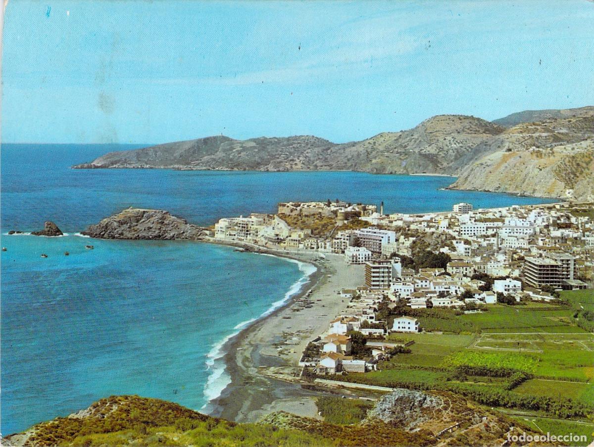 Postales: Postal de Almu&ntilde;&eacute;car Vista General de la Costa y el Pueblo de Granada
